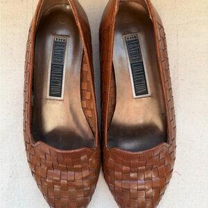 VINTAGE Leather Collection Brown Woven Leather Flats Women's Slip-On Size 8.5